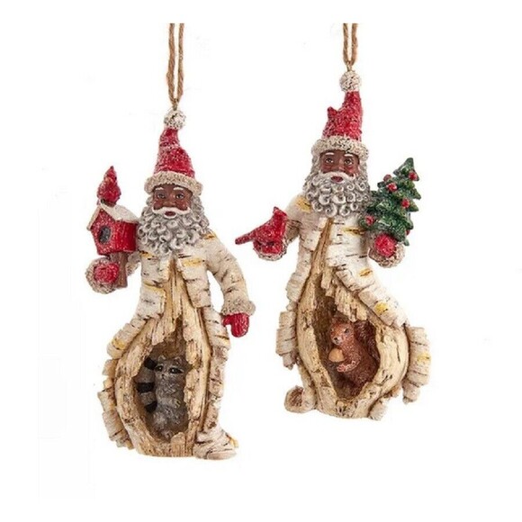 Kurt Adler Set of 2 Birch Berry Black Santa W Animal Ornaments Raccoon Squirrel - Picture 2 of 4